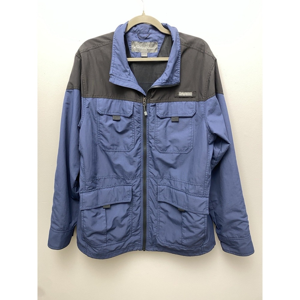 Eddie Bauer Men's Jacket Outdoor Barn Chore Fisherman Blue and Black Size Large